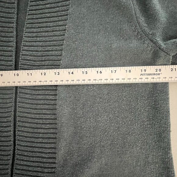 Tahari Open Front Cardigan Sweater Duster Hood Medium Green Cotton Blend Pockets - Picture 9 of 11